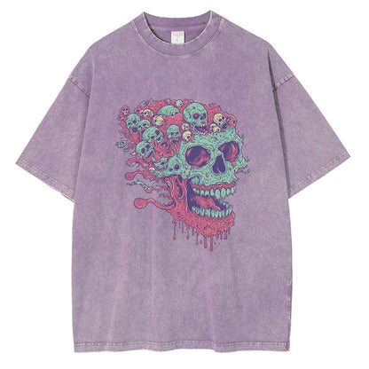 2025 Cold-Blooded Zombie Skull T-Shirt Vintage Wash Men’s Casual