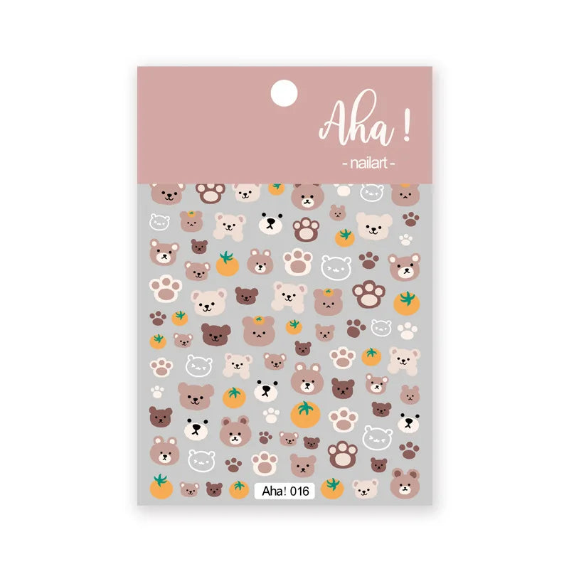 Cute Cartoon Nail Art Stickers Featuring Bears Rabbits Flowers & Pandas