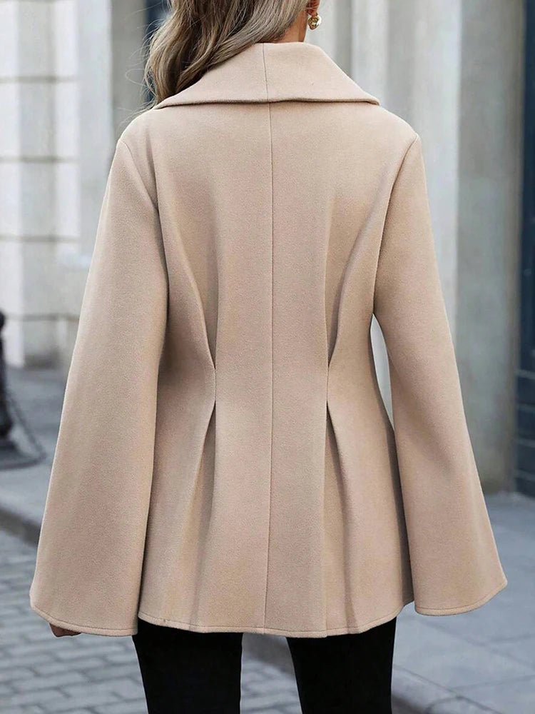 Women's Flared Sleeve Coat - Big Collar Pleated Winter Jacket