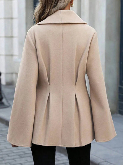 Women's Flared Sleeve Coat - Big Collar Pleated Winter Jacket