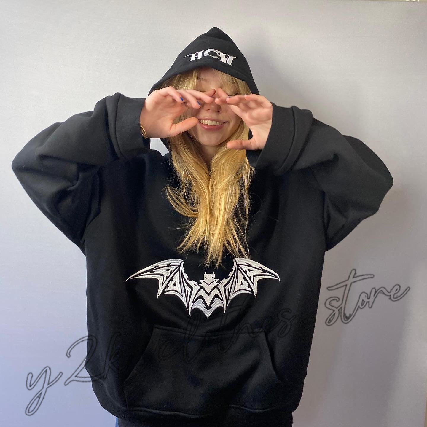 Hoodie Women Black Graphic Print Oversized Hoodie Sweatshirt