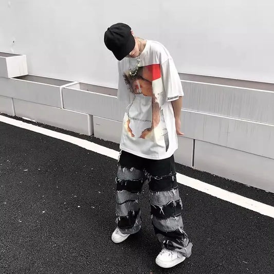 Tassel-Adorned Baggy Denim for Men: Unleash Your Hip Hop Swag