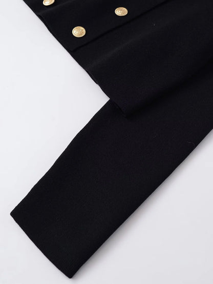 Women's Double Breasted Knit Jacket - Short Casual Blazer