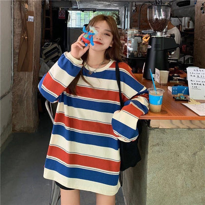 Hoodies Striped Oversized Sweatshirt Women Korean Fashion