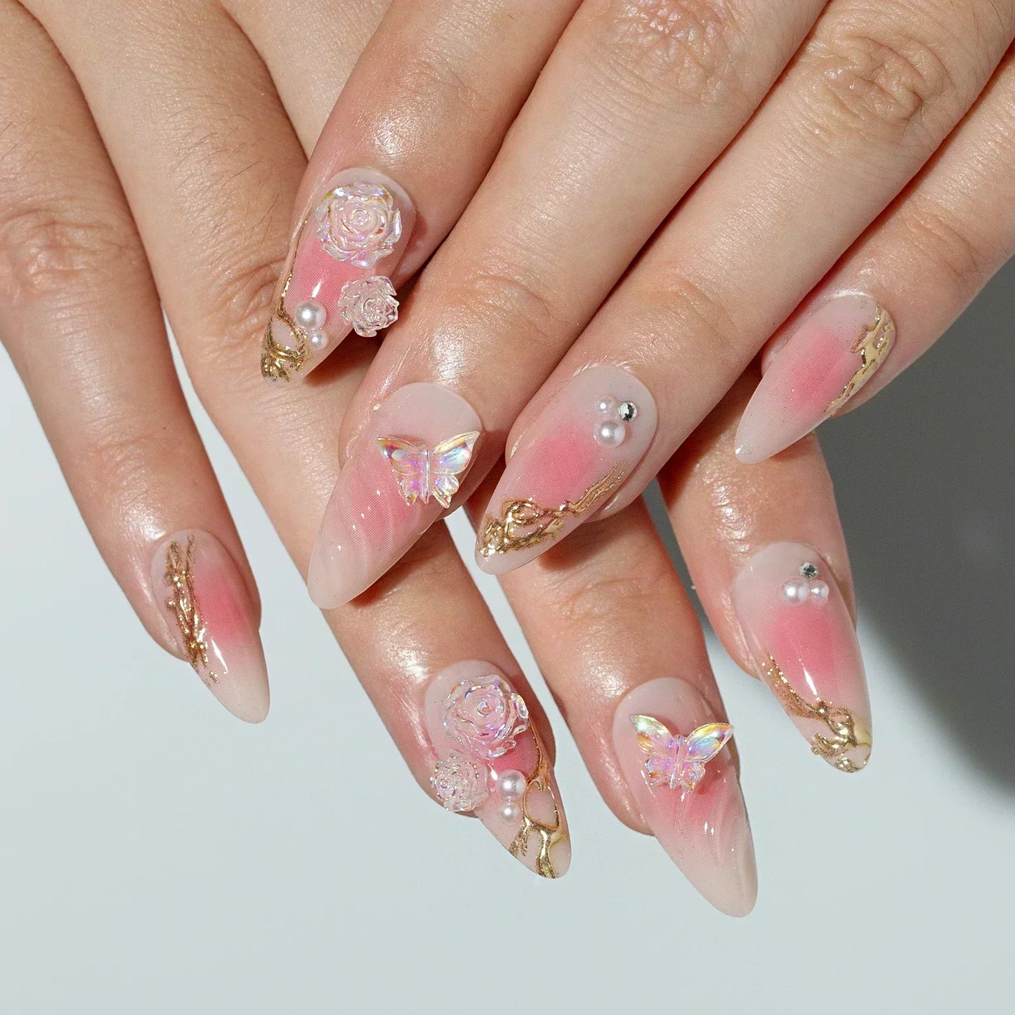Summer Floral Short Fake Nail Tips