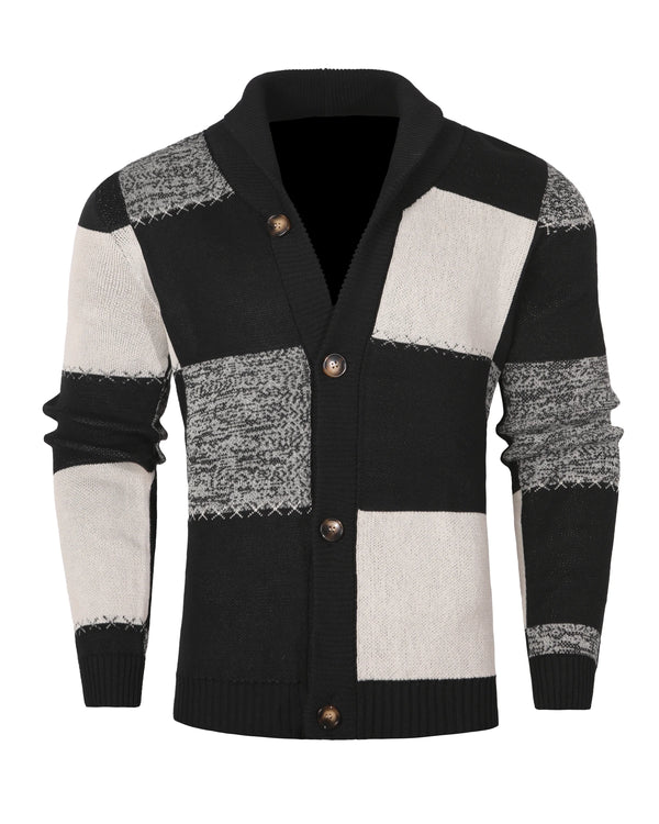 Mens Plaid Cardigan Sweater Colorblock Knit Jacket Fall Winter