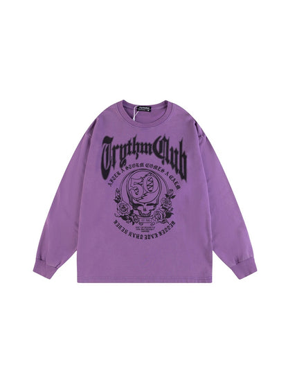 Retro Skeleton Rose Long Sleeve Sweater Men Streetwear