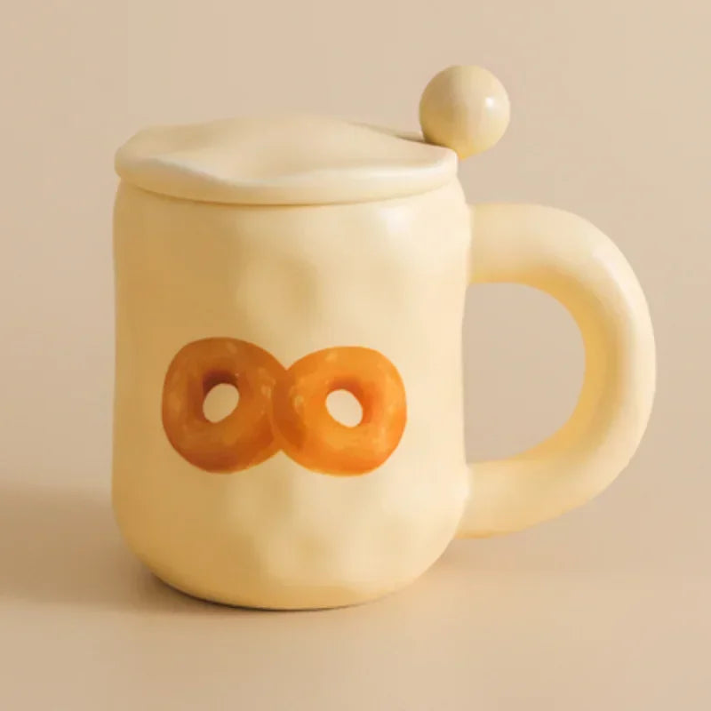 1pc 480ml Ceramic Mug with Spoon and Lid Cute Ceramic Coffee