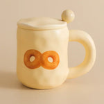 1pc 480ml Ceramic Mug with Spoon and Lid Cute Ceramic Coffee