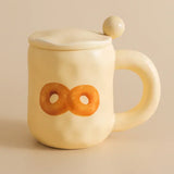 1pc 480ml Ceramic Mug with Spoon and Lid Cute Ceramic Coffee