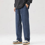 Autumn Winter Stripe Pants Elastic Waist Drawstring Straight