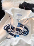 Letter Graphics Print Preppy Style Oversized Sweatshirt Vintage Zipper Y2k Streetwear
