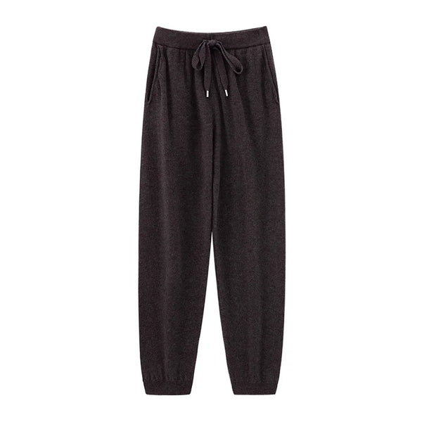 Womens Wool Jogger Pants High Waist Cashmere Knit Lounge