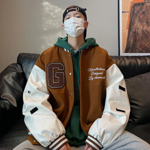 Amerikanische Retro-bedruckte Baseball-Jersey-Jacke, lockere, lässige Kragenjacke, modische Streetwear