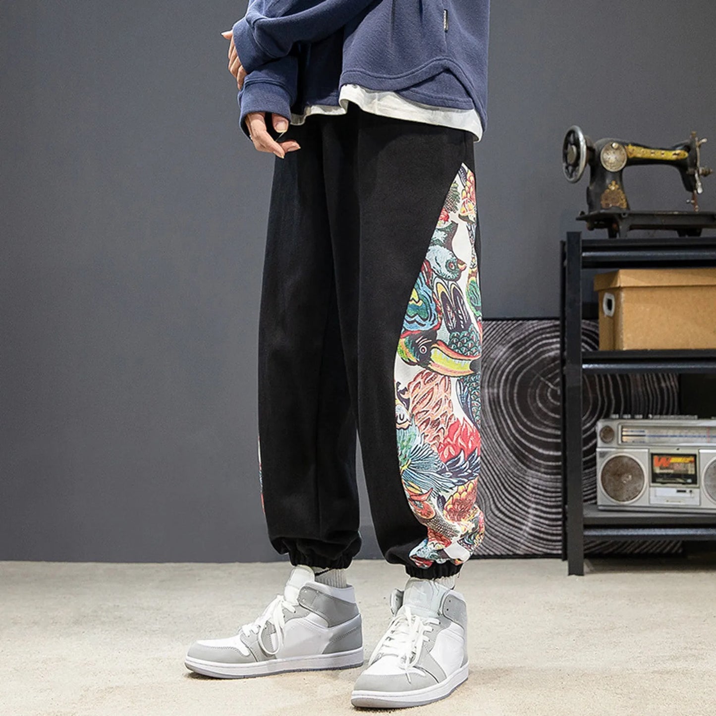 Men'S Sweatpants Retro Trend Embroidered Casual Trousers Pocket Loose