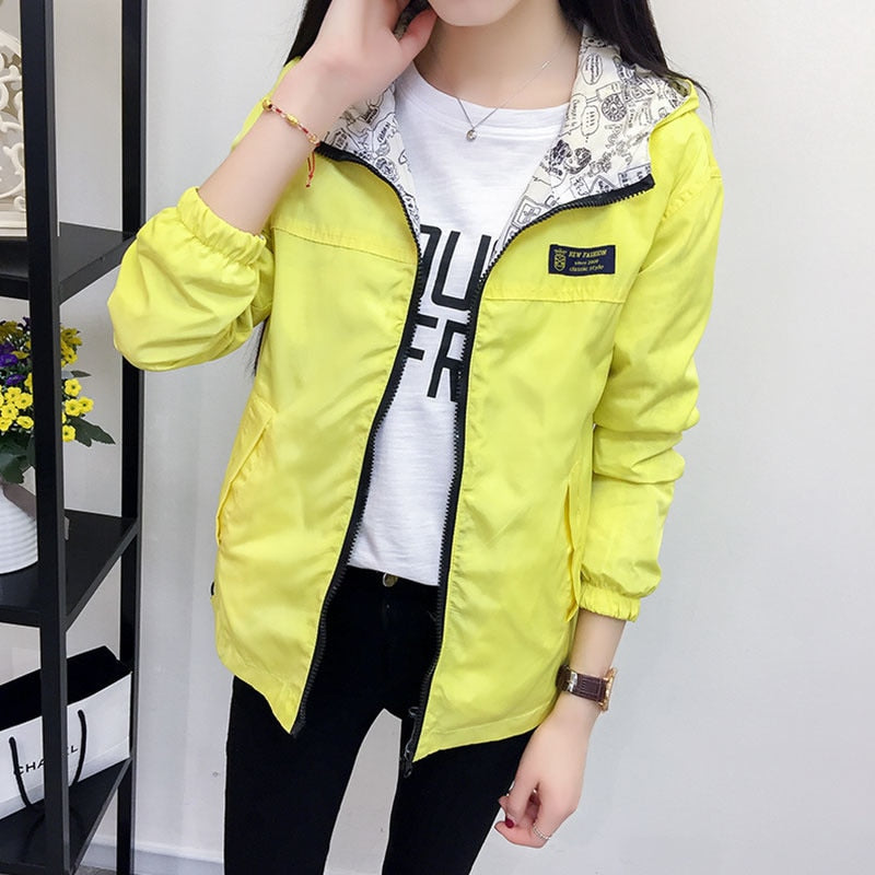 Women Jacket Pocket Zipper Hooded Coat Loose