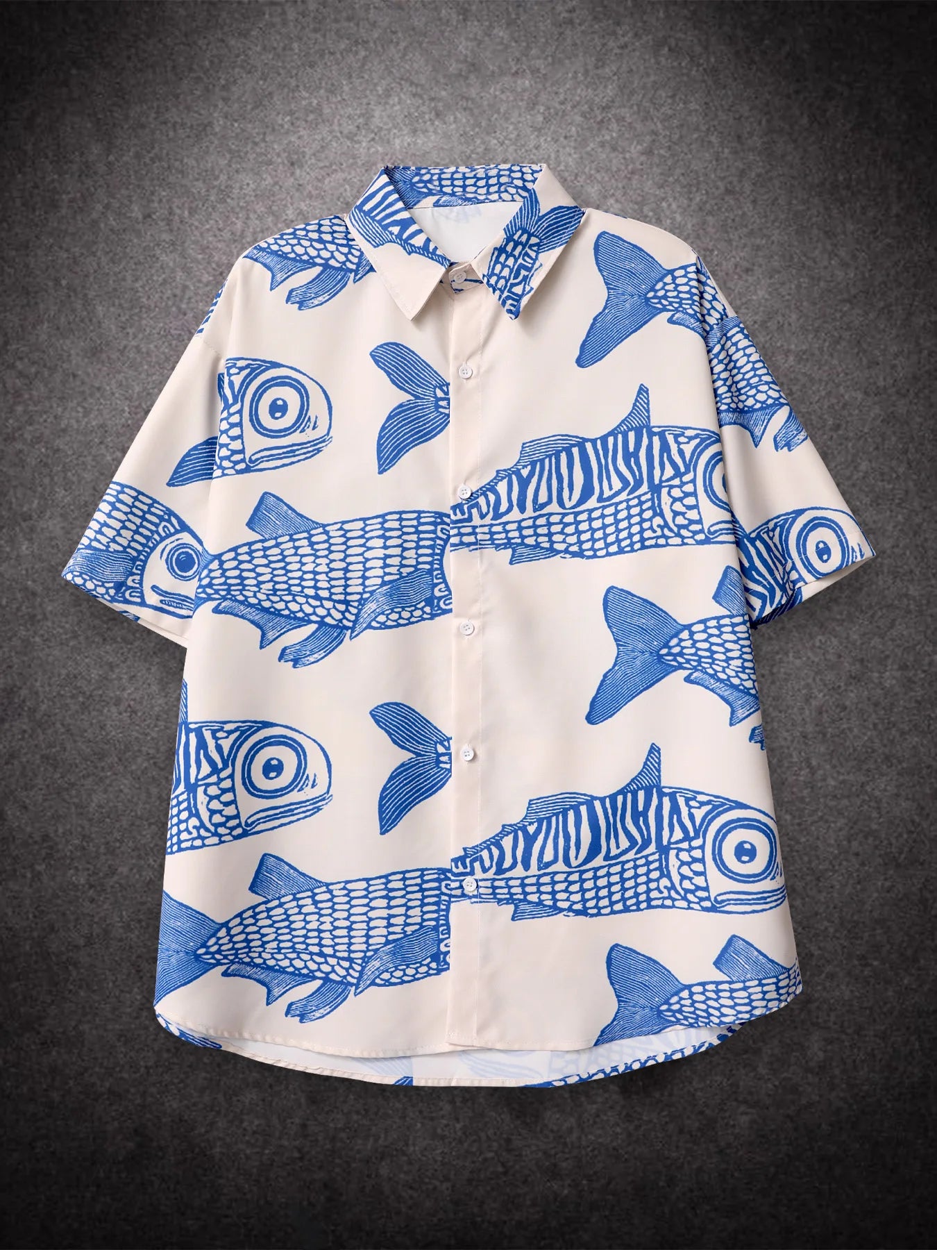 Oversized American Fried Fish Print Shorts Men's Summer Casual Tee
