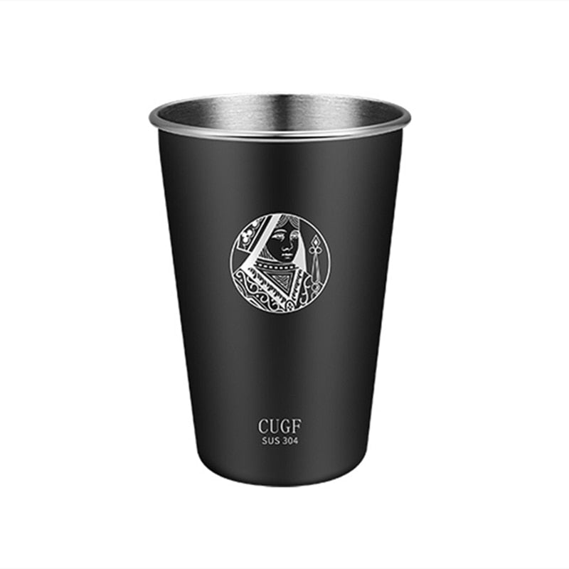 Poker Elk Black Stainless Steel Single Layer Cold Drink Cup Portable Mug
