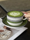 Green Medieval Coffee Cup and Plate Set Vintage Ceramic Tea Cup and Plate