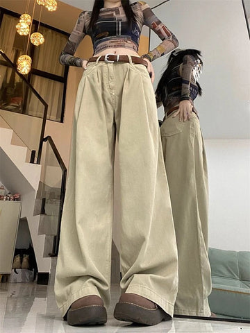 High-Waisted Khaki Wide-Leg Jeans for Effortless Sophistication