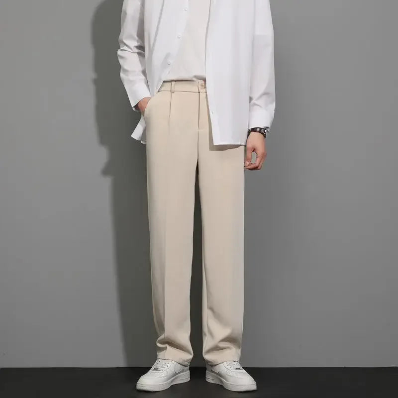 Men's Slim Fit Ice Silk Trousers Stylish Thin Korean Slacks