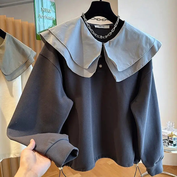 Collar Cute Sweet Sweatshirt Casual Streetwear Y2K Oversized
