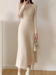 Slim Long Sleeve Midi Dress Elegant Knit