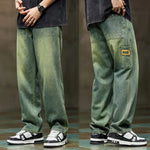 Men Baggy Straight Cut Loose Retro Denim Pants Streetwear