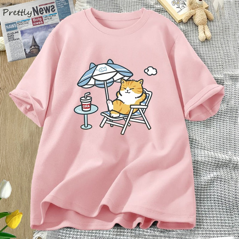 Women's Streetwear T-shirt Cute Cat Graphic