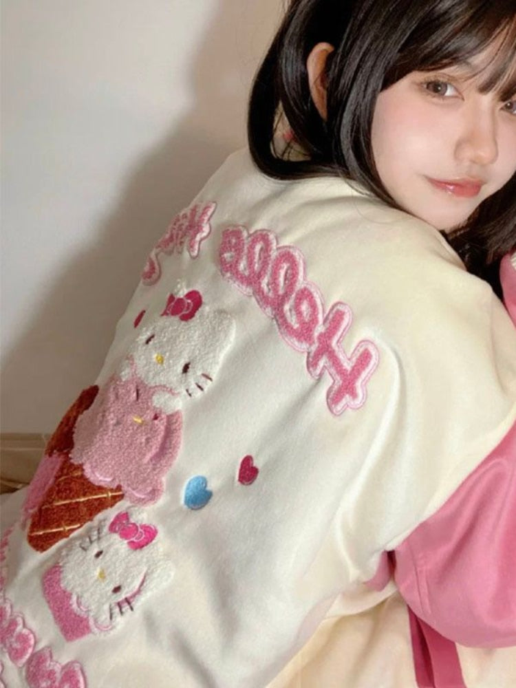 Rosa Hoodies Y2 Kawaii Damen Luxus Design Stickerei Baseball