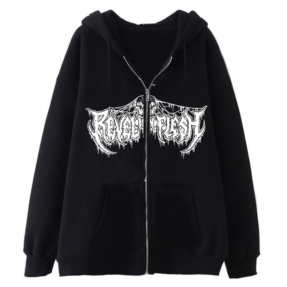 Jacken Damen Y2K Zip Up Skeleton Hoodie Streetwear