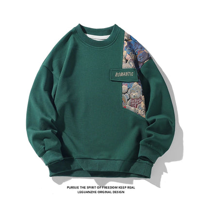 Men's Pullover Sweatshirt Harajuku Embroidered Bear Pattern Sweatshirts