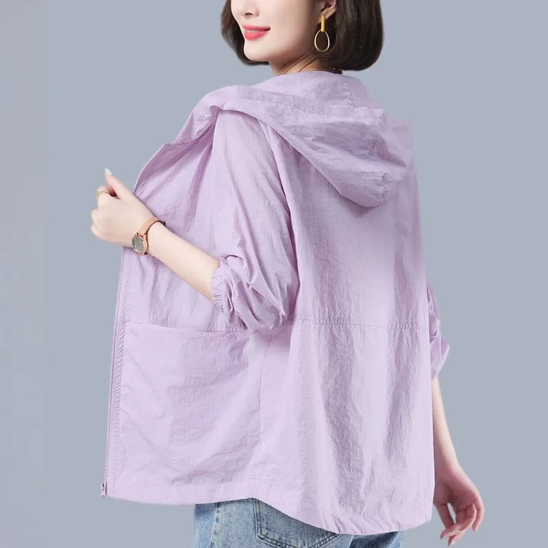 Hooded Jackets Outerwear Women Casual Solid Color