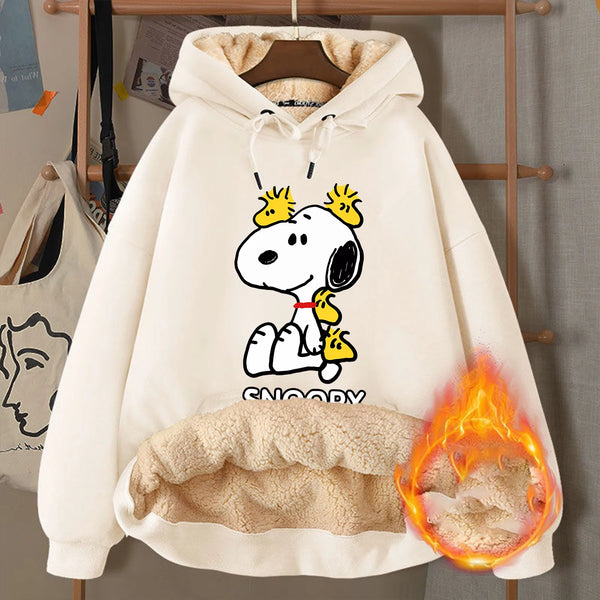 Winter Snoopy Fleece Hoodie Adult Cartoon Warm Sweatshirt Gift Coat