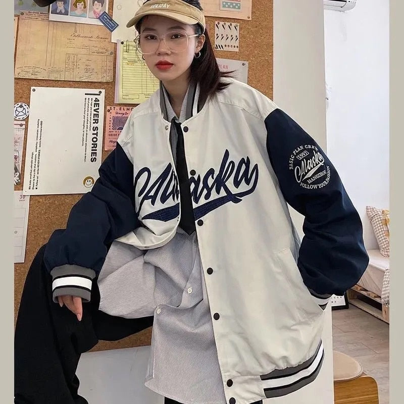 American Style Letters Embroidered Jackets Women's Street Fashion Pilot Baseball Uniform