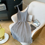 Sleeveless Knit Dress Women Camisole Dresses Summer Autumn Female Striped