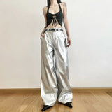 Trendy High Street Casual Silver Retro Wide Leg Pants