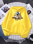 Panda Lying On A Sloth Prints Women Sweatshirt Autumn Fleece Warm Hooded