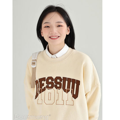 Women Hoodies Round Neck Korean Version Baggy Plush Thick Pullover Top Without Cap