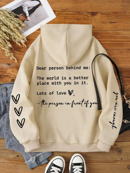 Dear Person Behind Me Hoodie Women Fleece Graphic Print Casual Top