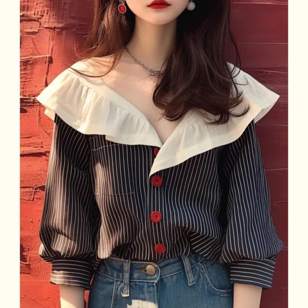 Vintage Women's Shirts Chiffon Striped Women