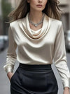 Women Silk Satin Blouse Long Sleeve Elegant Office Top