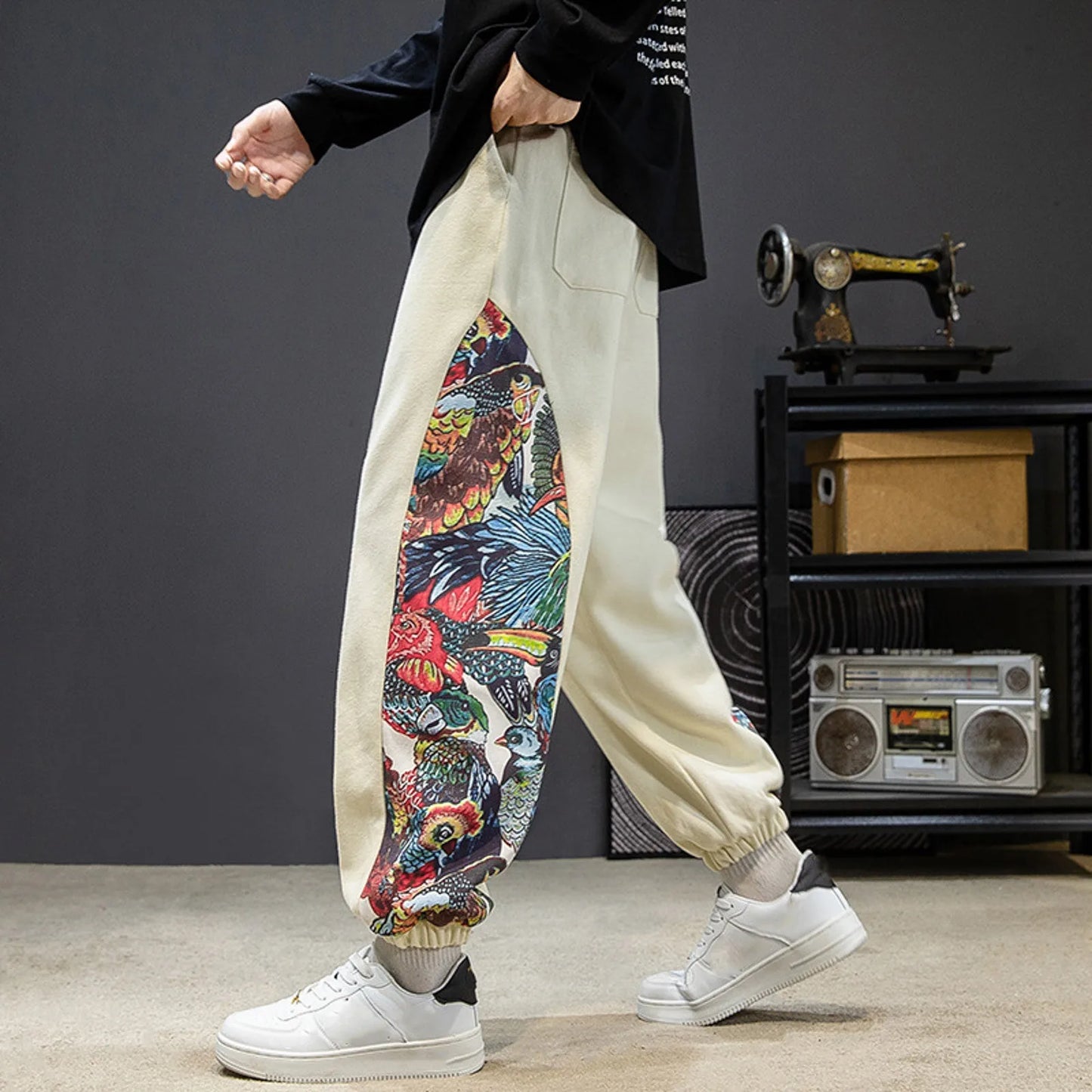 Men'S Sweatpants Retro Trend Embroidered Casual Trousers Pocket Loose
