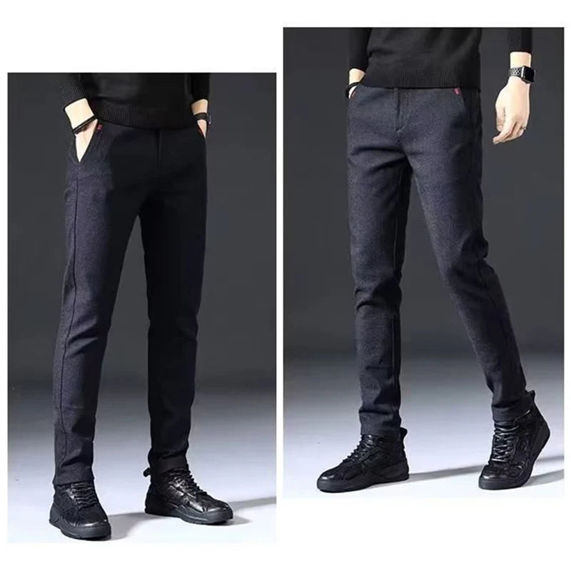 Autumn Winter Men's Straight Leg Long Daily Pants Thicken Casual