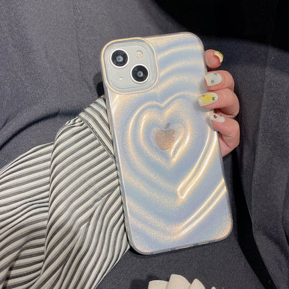 Luxury Electroplate Silver Heart Water Ripple Phone Case for iPhone Soft Silicone