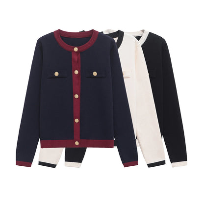 Women's Gold Button Knit Cardigan - Long Sleeve Sweater Coat