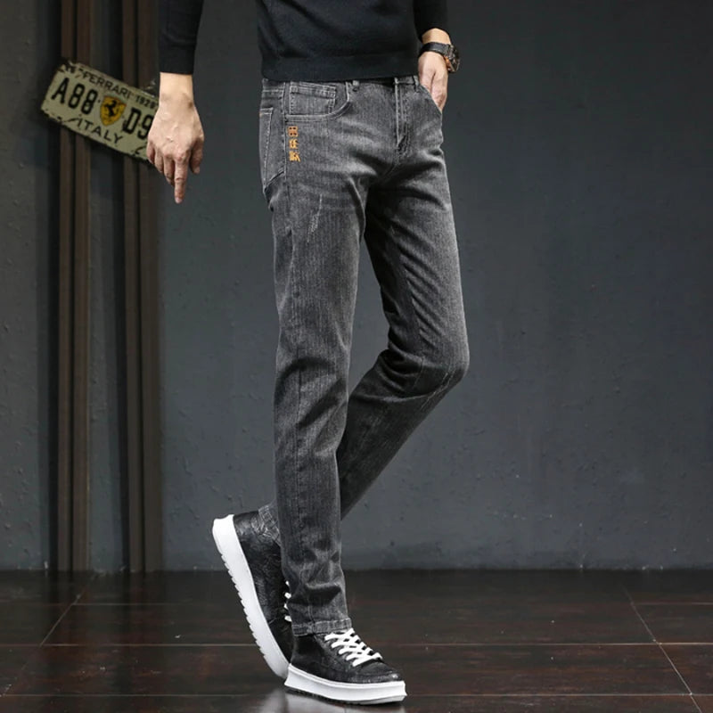 Men Korean Slim Fit Elastic Denim Jeans Men