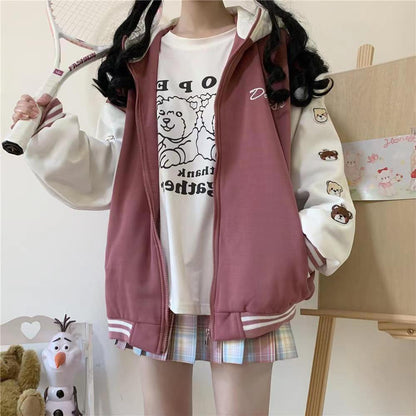 Frühlings-Damen-Y2K-Kapuzen-Rosa-Baseballjacke. Umarmen Sie den lässigen Harajuku-Stil und den koreanischen übergroßen Streetwear-Chic