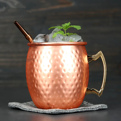 1 Stück 550 ml 18 Unzen Moscow Mule Becher Edelstahl gehämmert Kupfer plattiert Bier