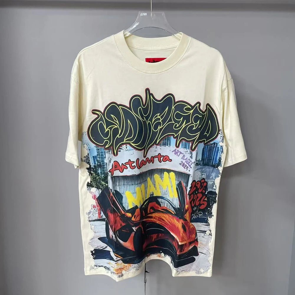 Vintage Abstract Letter Mens Short Sleeve Tshirt Harajuku Hip Hop T-shirt